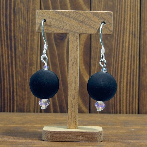 Artisan Jewelry - Black Sea Glass Circle Earrings | Handmade